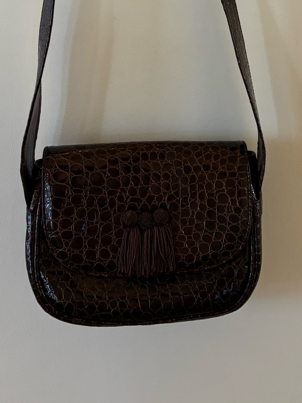 Vintage Stuart Weitzman Brown Croc Embossed Leather Shoulder Bag Spain